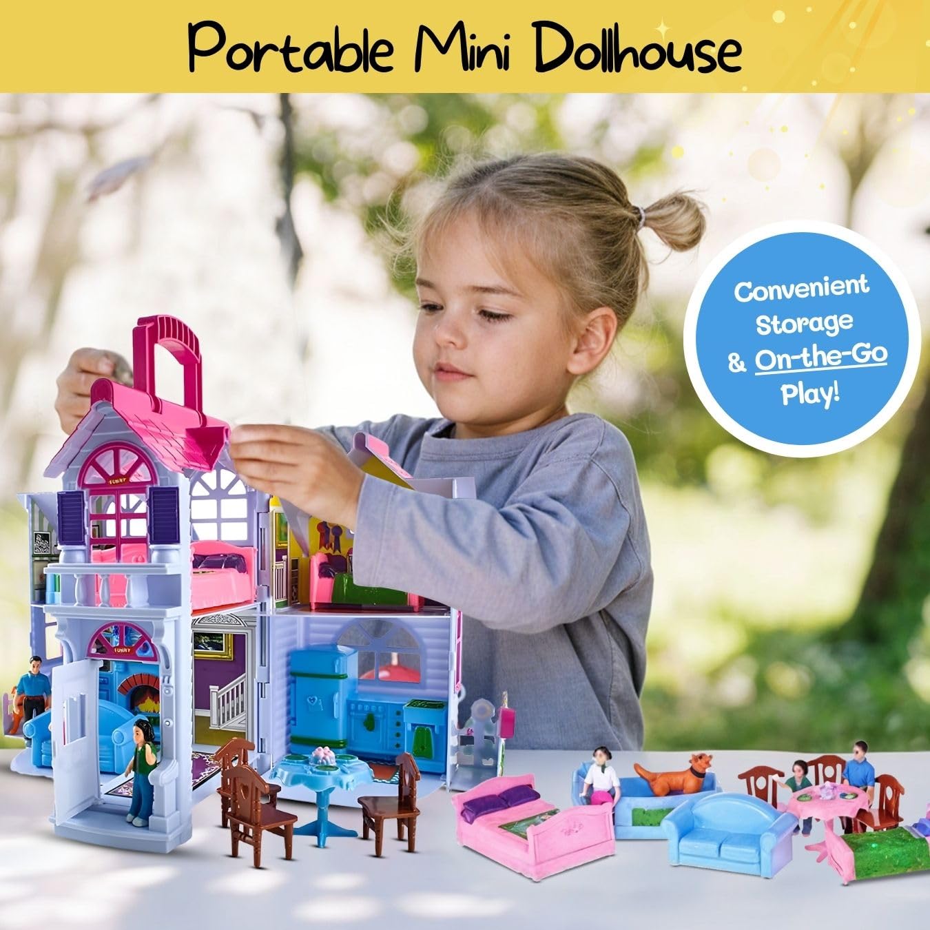 Liberty Imports miniature family figures Mom Dad Daughter and Dog spark pretend play