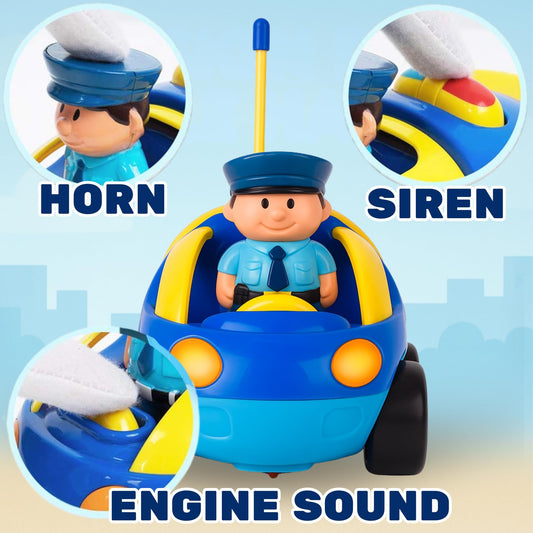 Liberty Imports My First Cartoon RC Car, police car side view, easy for tiny hands to grip