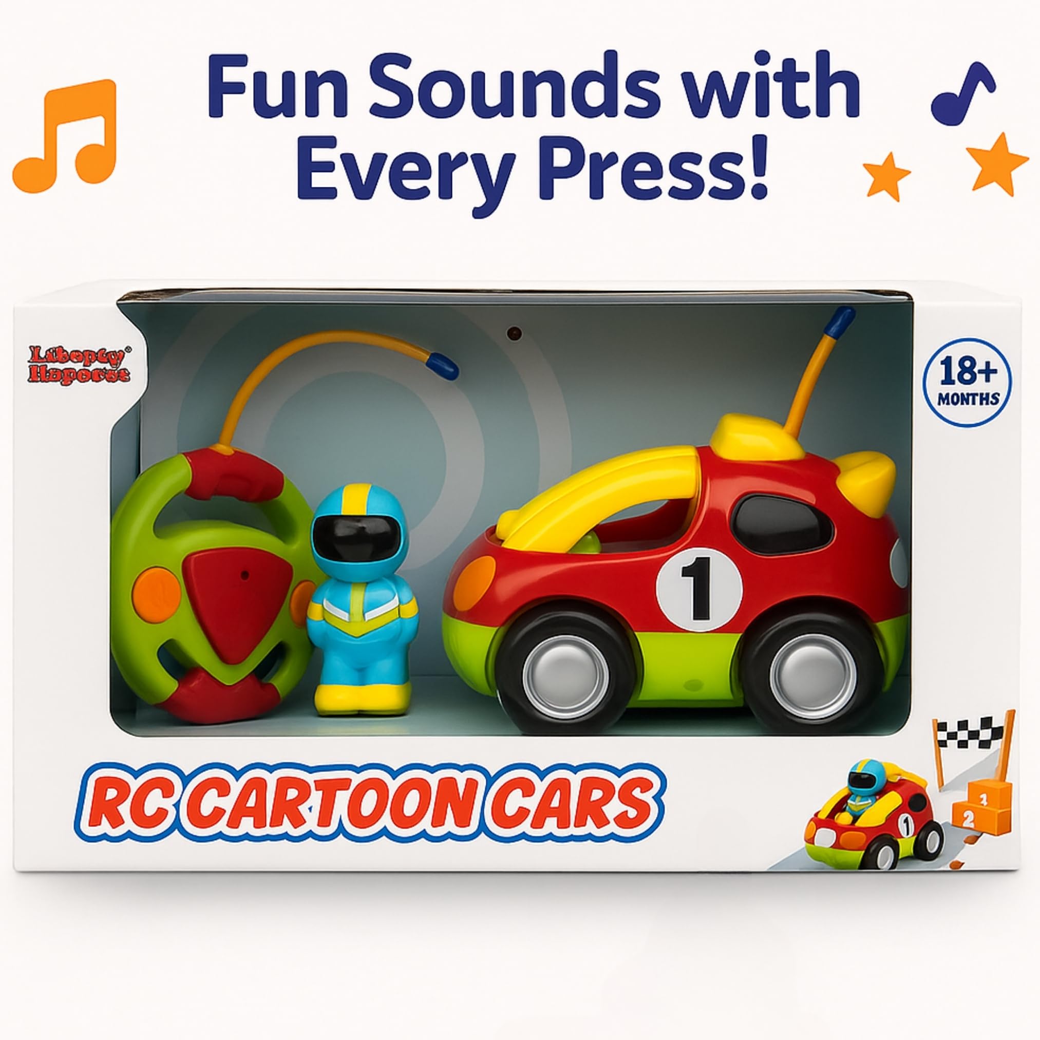 Liberty Imports My First Cartoon RC Car safe rounded edges reduce pinch risks during play.