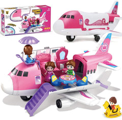 Liberty Imports pink airplane toy with figures for imaginative pretend play