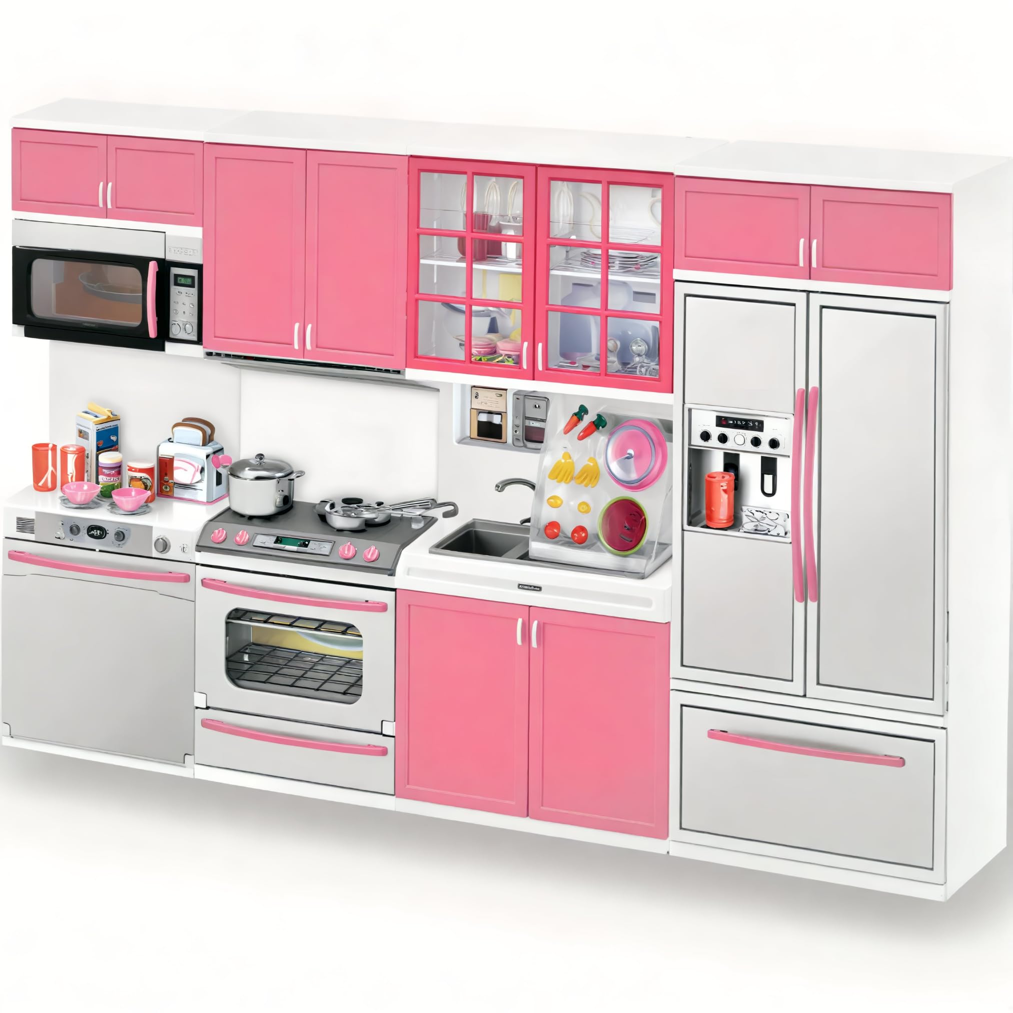 Liberty Imports pink doll kitchen stove with realistic lights for immersive pretend cooking.