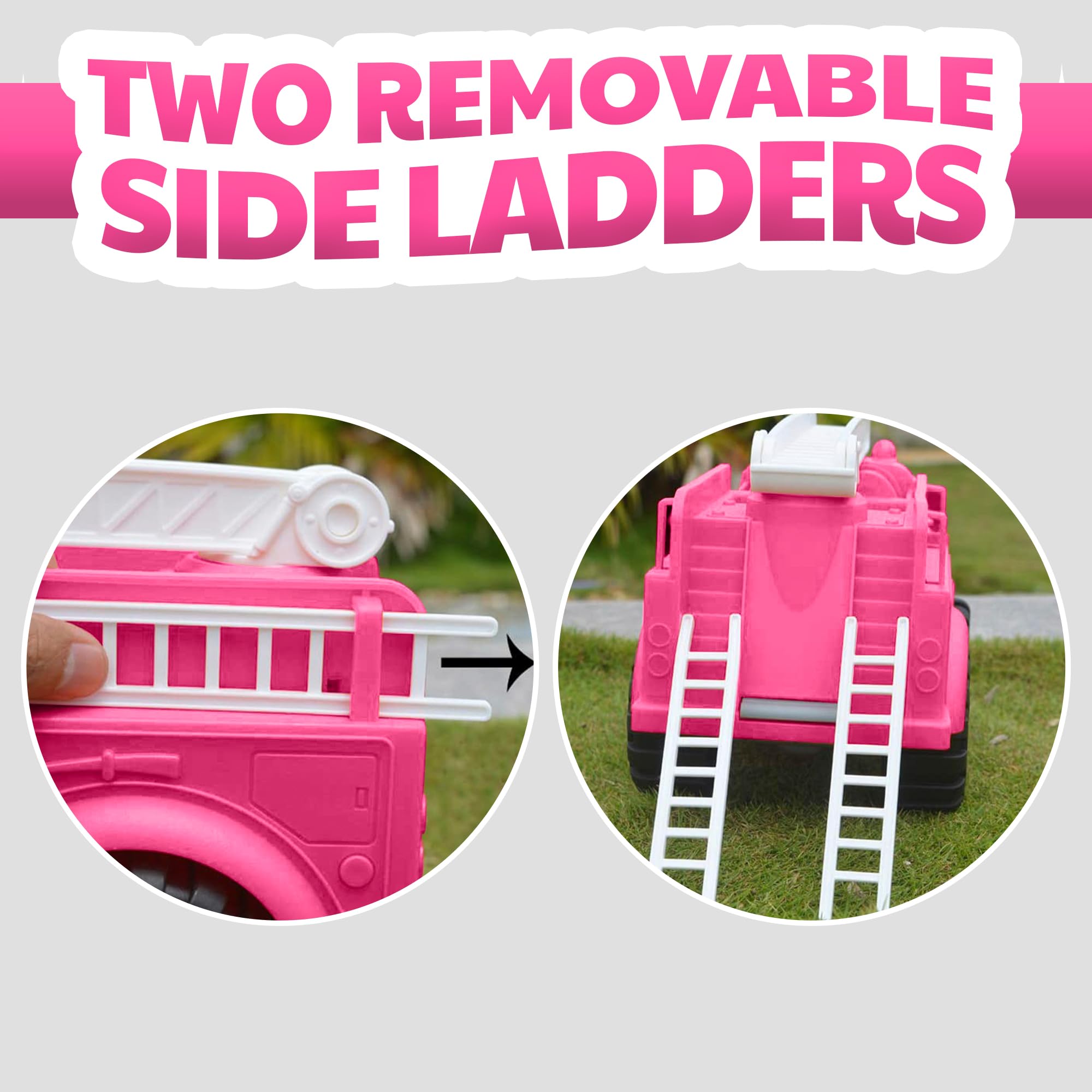 Pink fire truck with detailed molded designs to enrich pretend play and realism