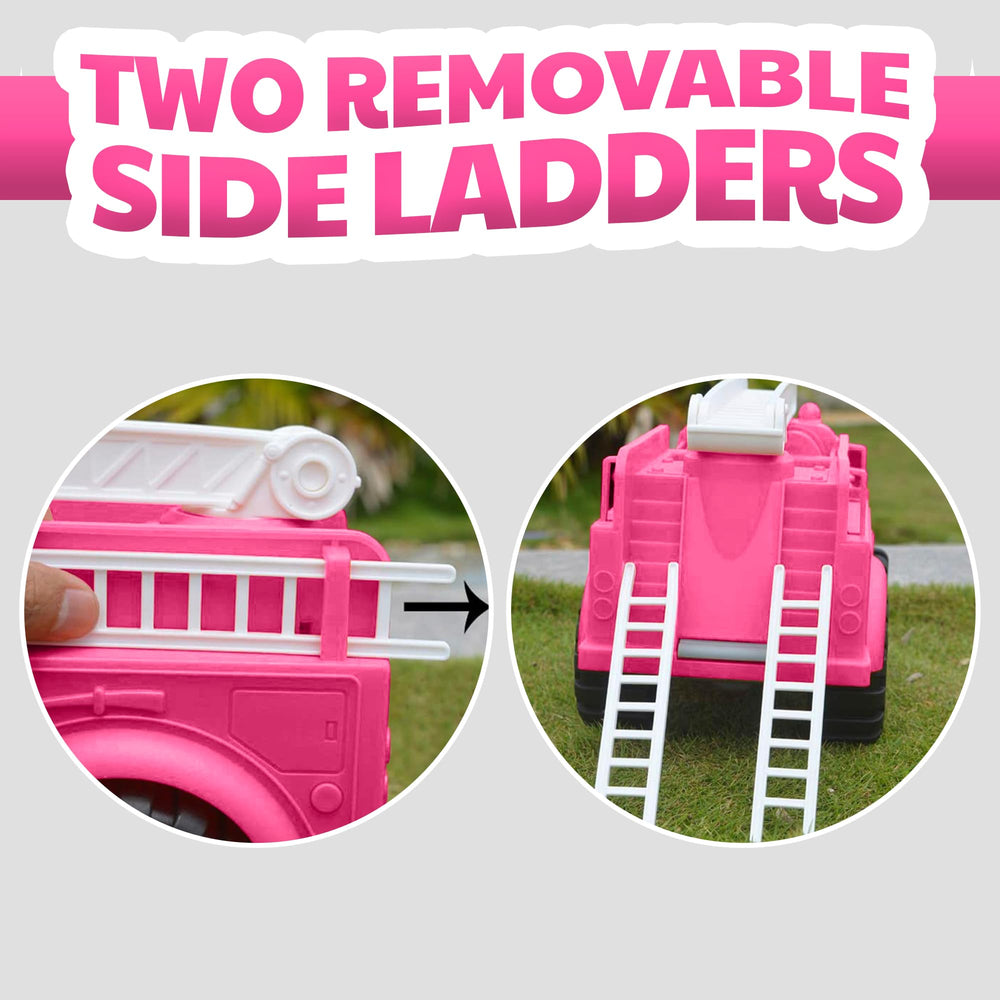 Pink fire truck with detailed molded designs to enrich pretend play and realism
