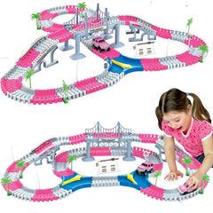 Liberty Imports Pink Magic Bendable Track Assembly shows easy snap-together pieces for versatile layouts.
