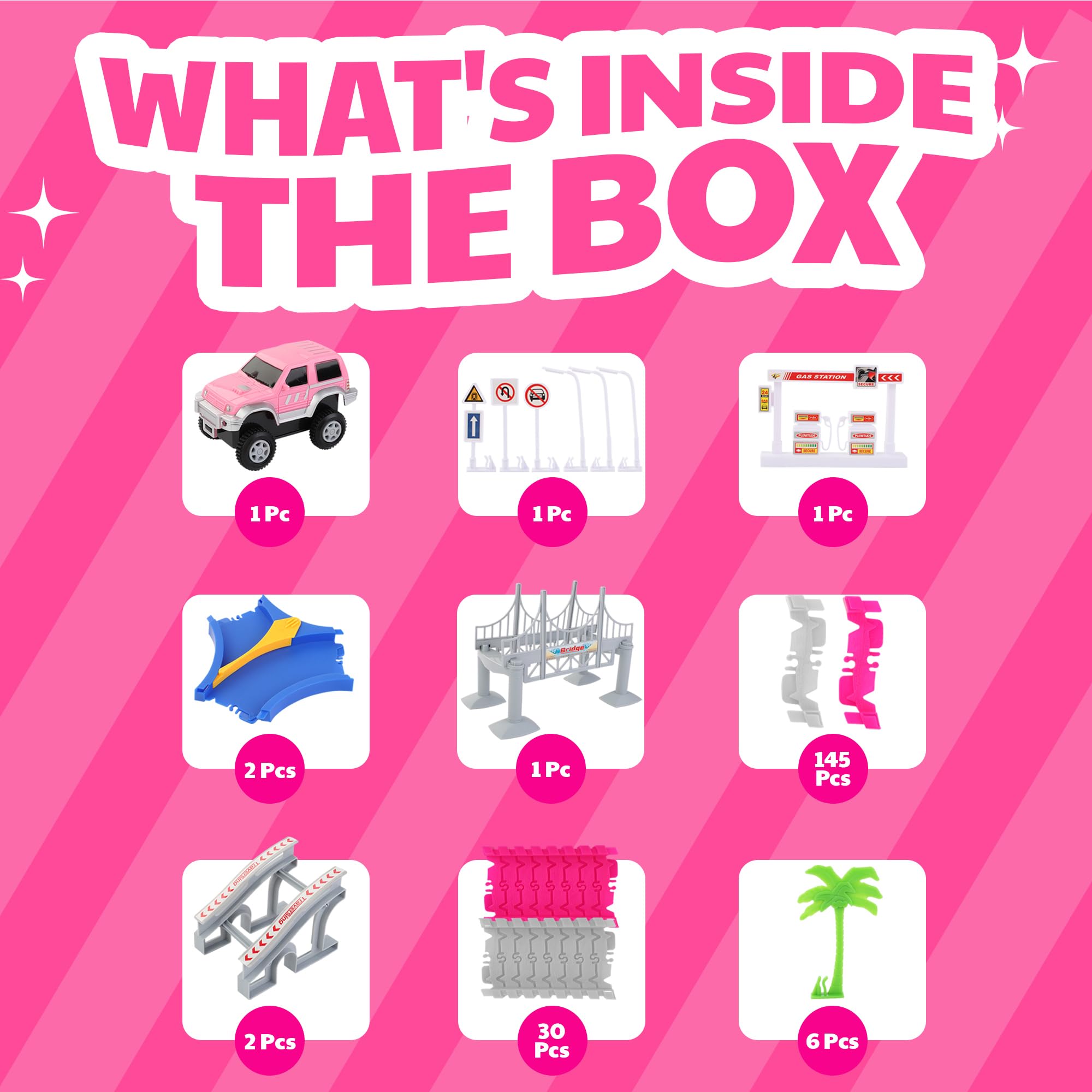 Liberty Imports Pink Magic Kids Playing showcases cooperative imaginative play with bendable tracks.