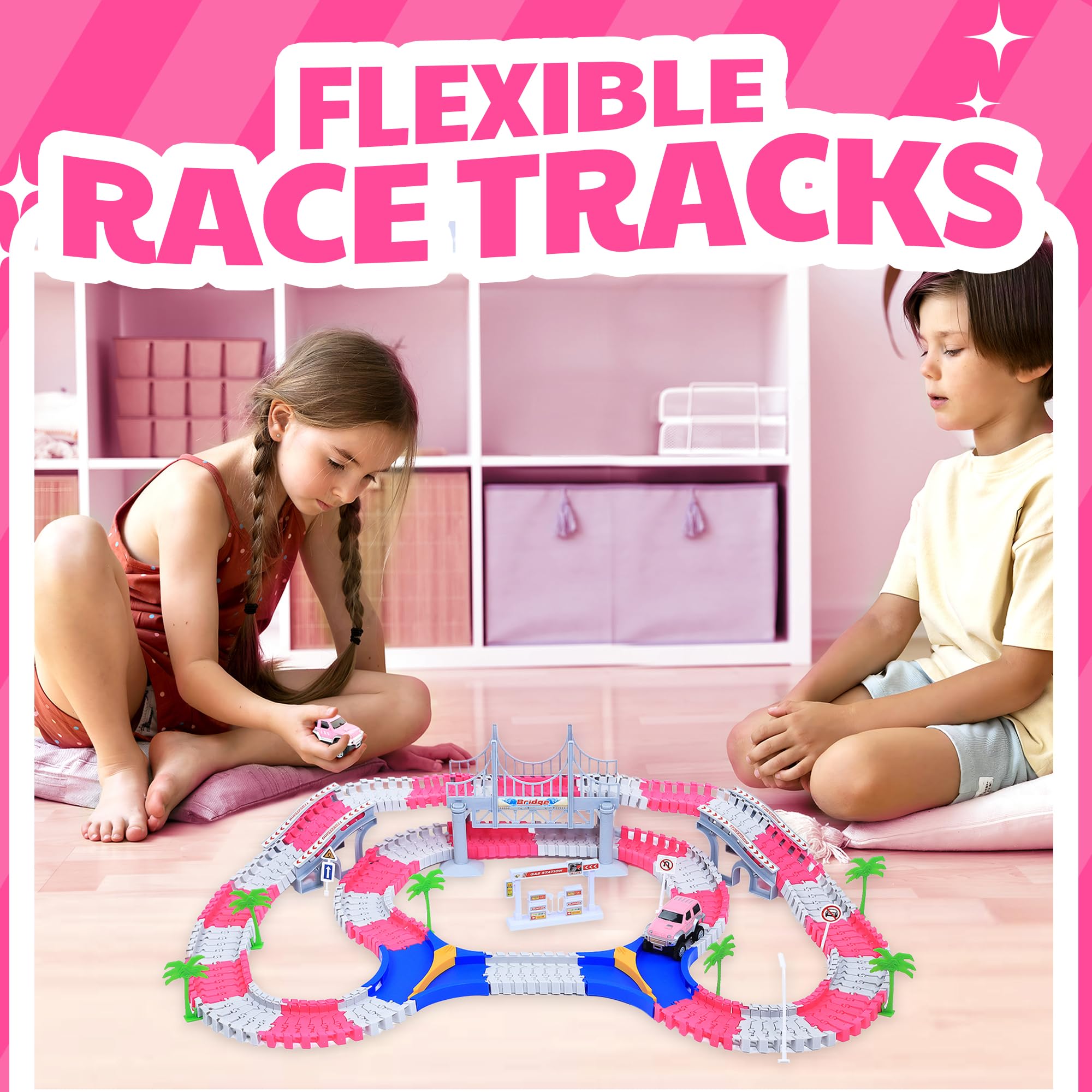 Liberty Imports Pink Magic Track Designs highlights customizable layouts for creative play.