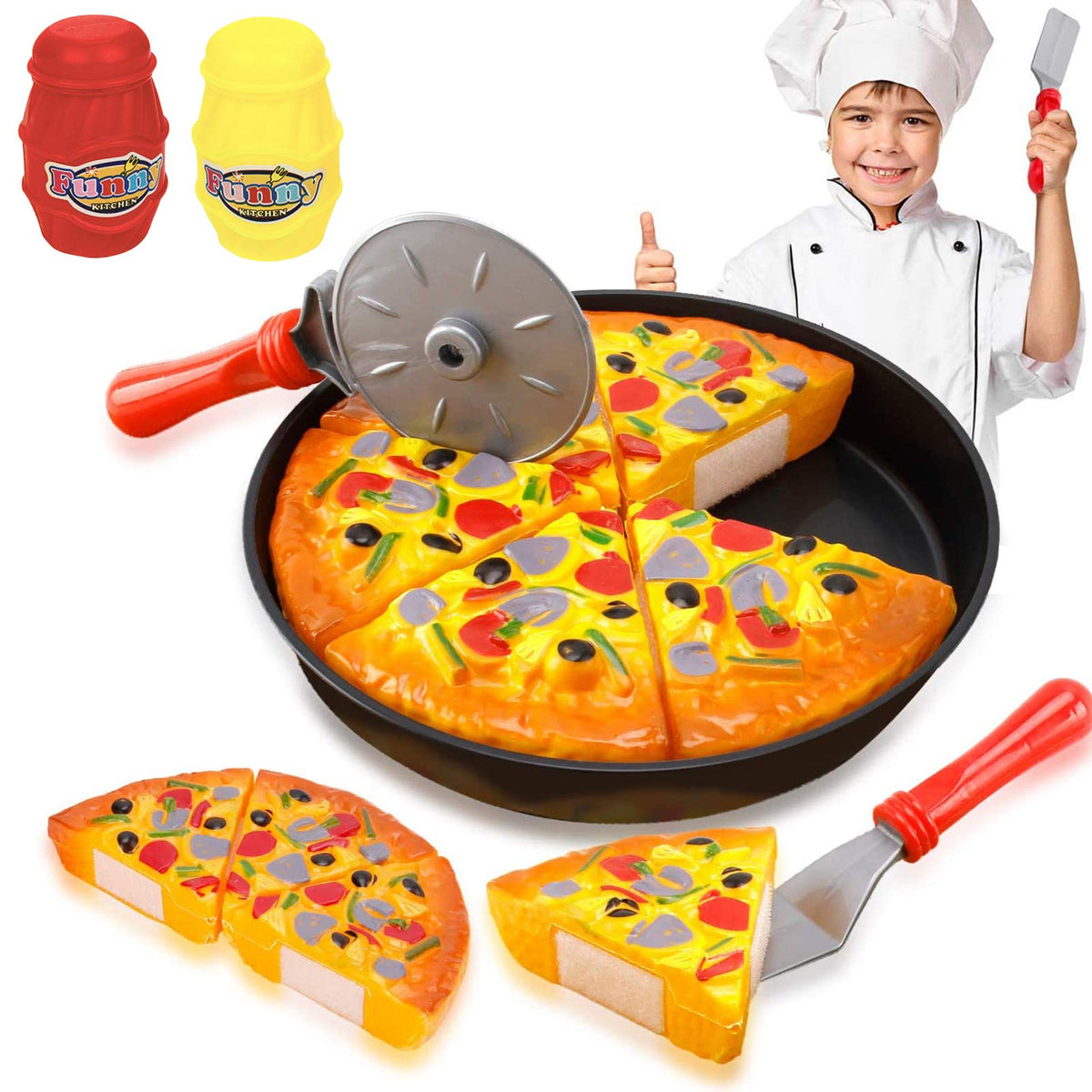 Liberty Imports pizza party slices with hook-and-loop edges for realistic pretend cutting