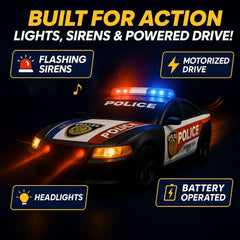 Liberty Imports police cruiser side view showing forward motion for dynamic play.