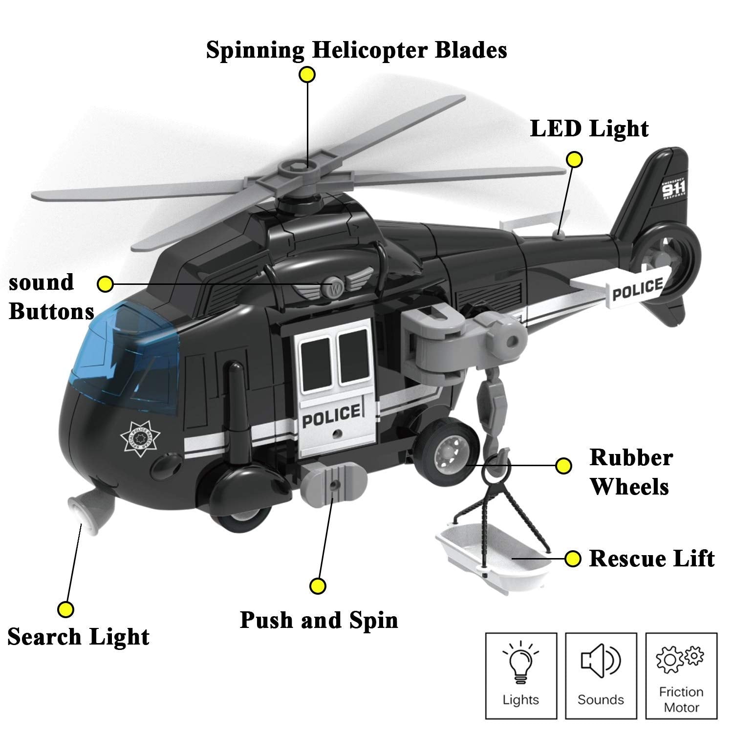 Liberty Imports helicopter with three sound buttons for immersive play