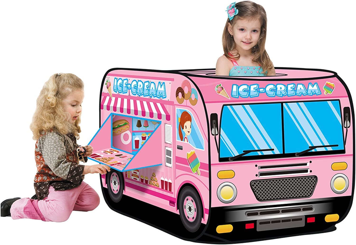 Liberty Imports ice cream truck pop up tent ready for quick indoor setup and imaginative play