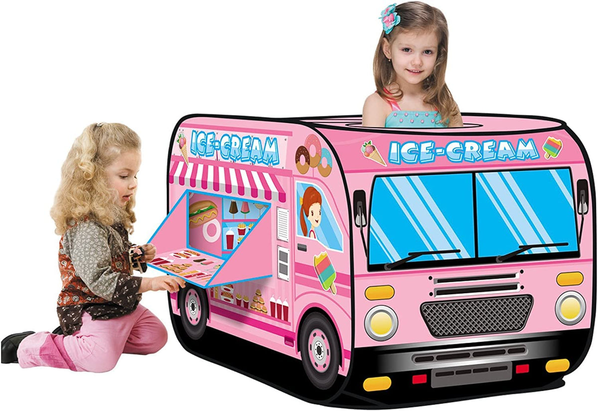 Liberty Imports ice cream truck pop up tent ready for quick indoor setup and imaginative play