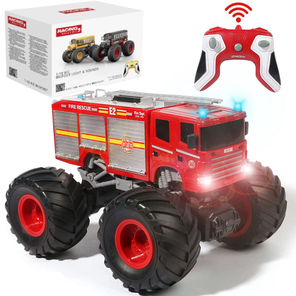 Liberty Imports RC Monster Truck fire engine side view highlighting rugged off-road potential