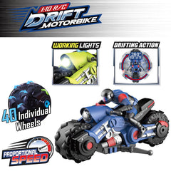 Liberty Imports RC Stunt Bike blue 360 degree spin wheels enabling drifts.