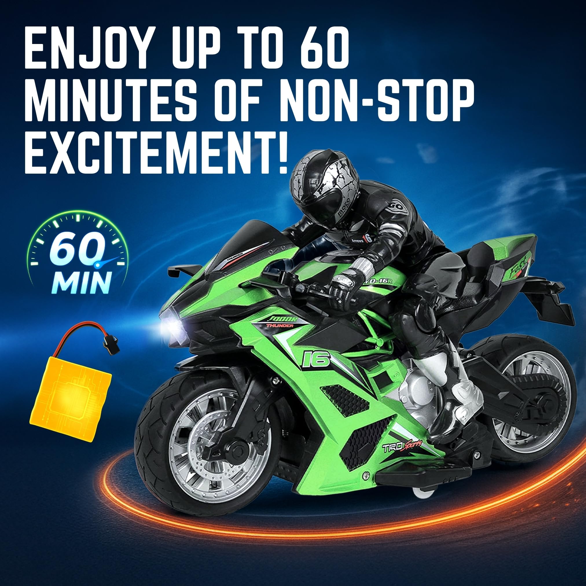 Liberty Imports RC stunt motorcycle with durable ABS chassis for outdoor use.