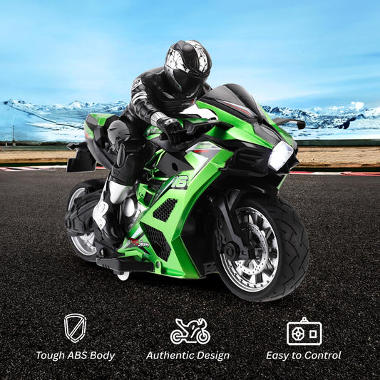 Liberty Imports RC stunt motorcycle with riding figure side view for interactive play.