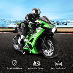 Liberty Imports RC stunt motorcycle with riding figure side view for interactive play.