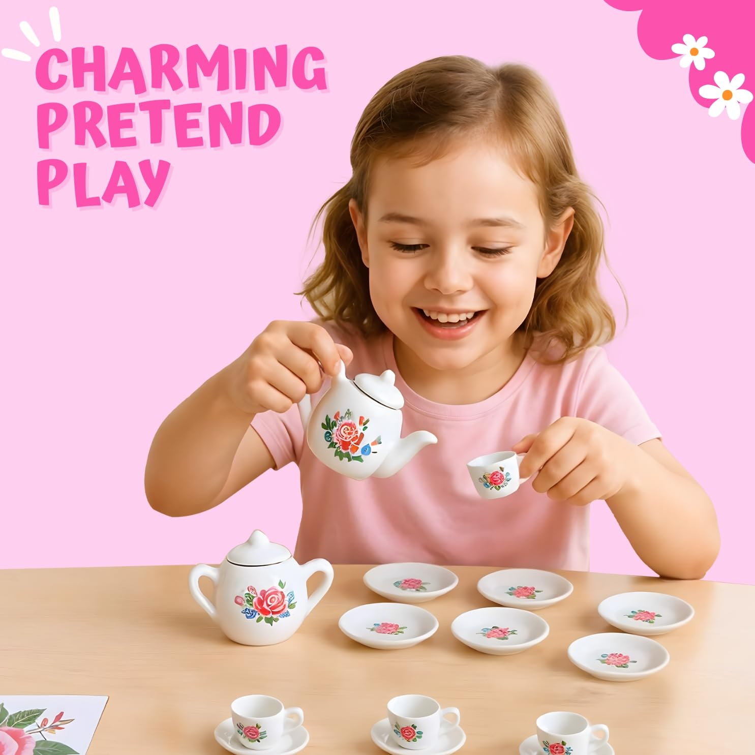 Liberty Imports rose floral design detail on porcelain adds timeless dollhouse charm.