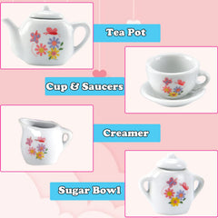 Liberty Imports rose flower tea set teacups ready for pretend tea parties.