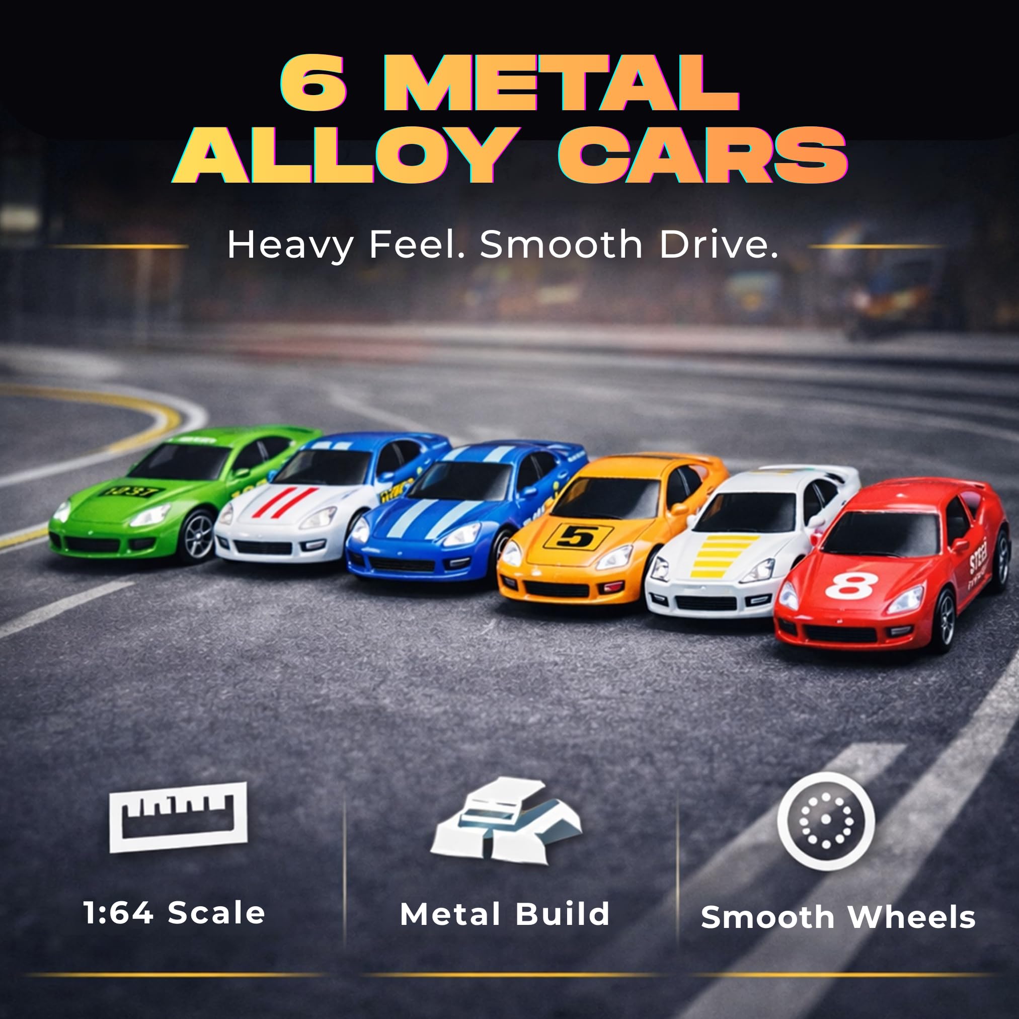 Six Liberty Imports diecast cars for fast play