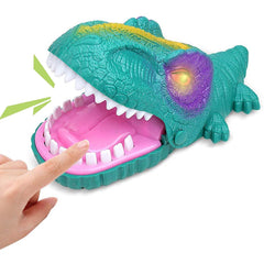 Liberty Imports Snappy Dinosaur Dentist toy shows LED lights during chomping action
