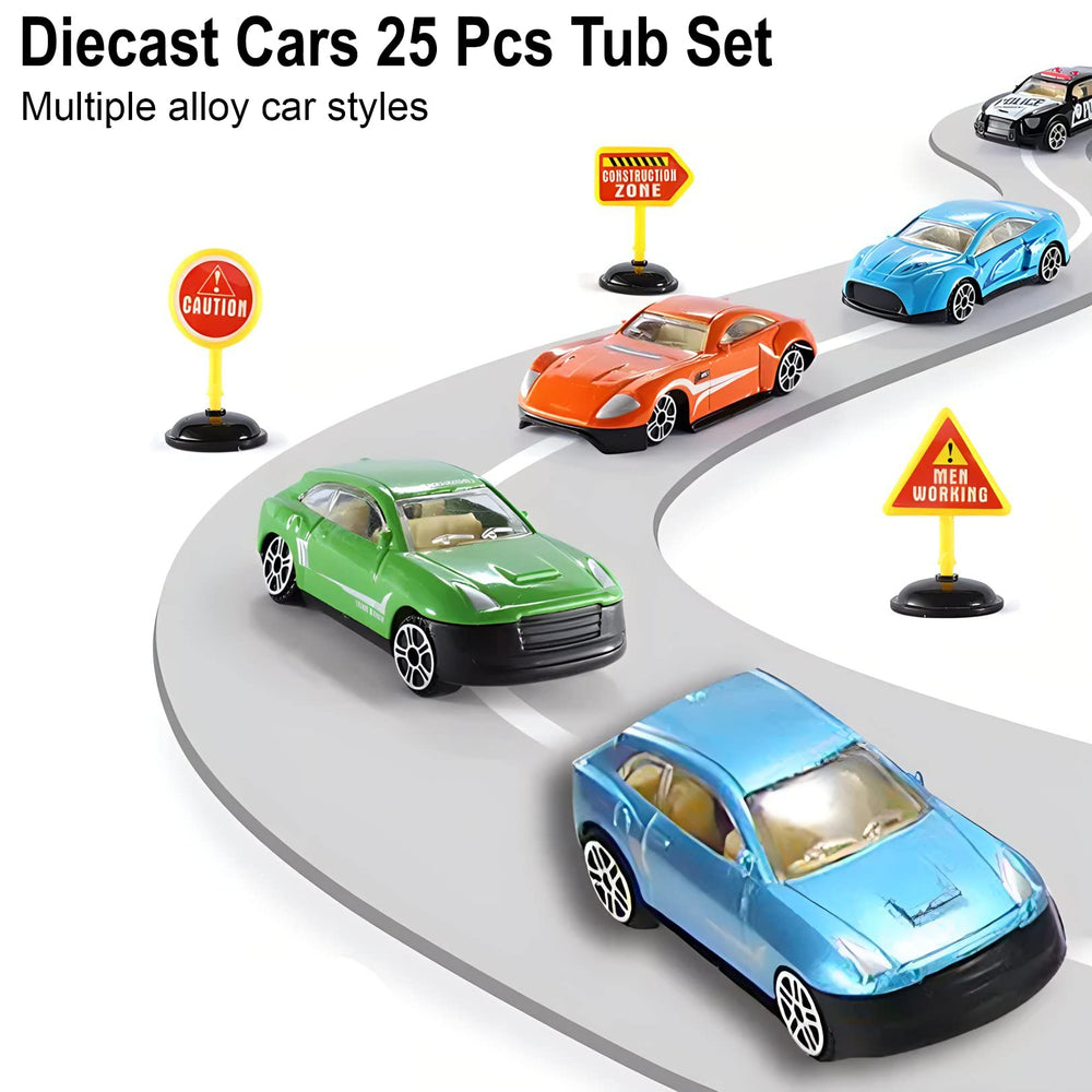 Durable storage tub with handle keeps cars organized and portable