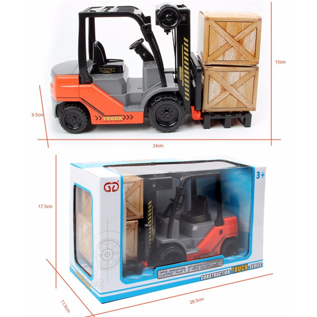 Liberty Imports forklift and pallet set supports creative warehouse storytelling.