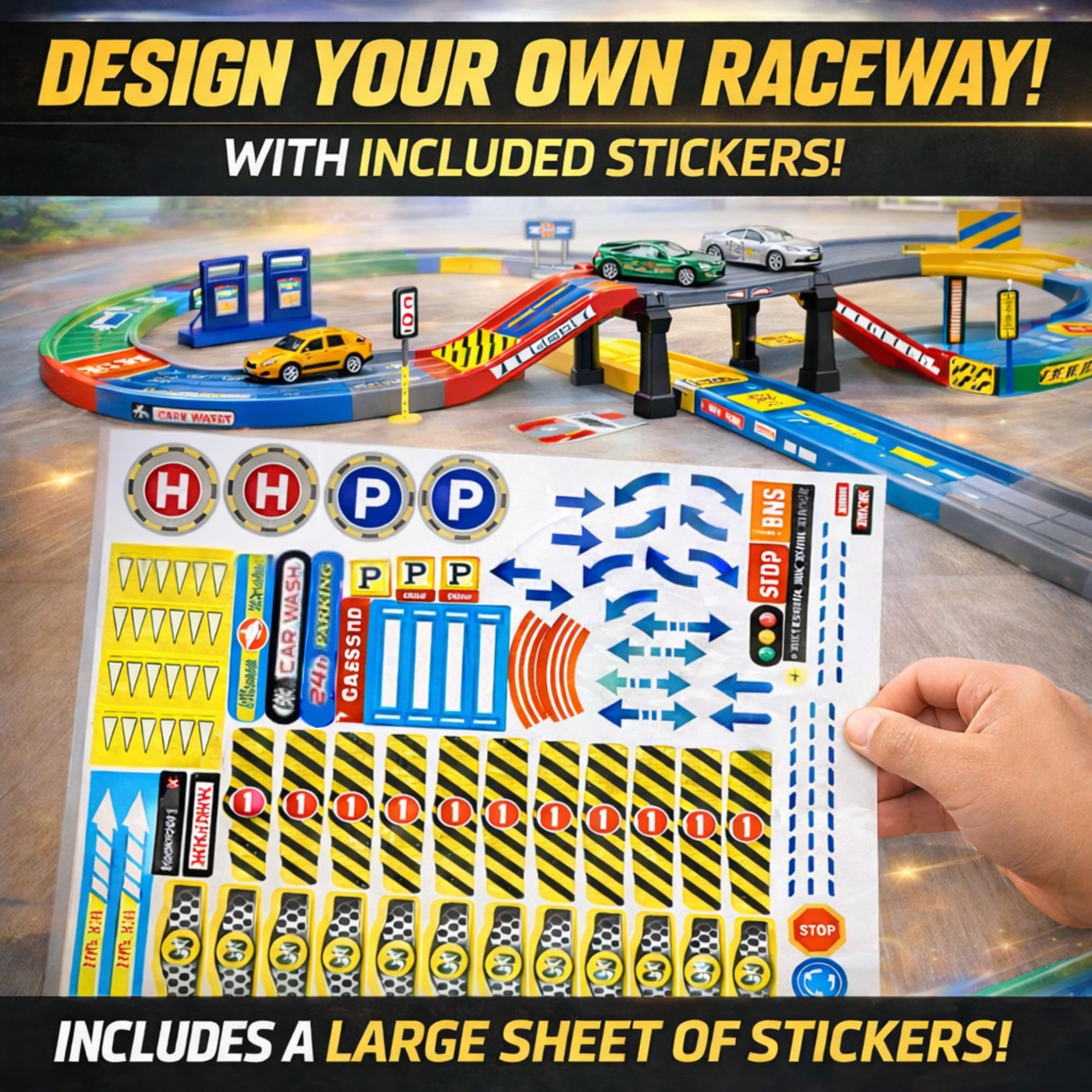 Traffic cones, lamps, signs and accessories for realistic racing scenes