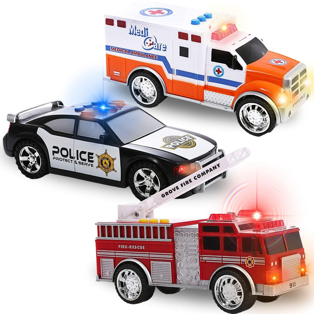 Liberty Imports True Hero ambulance front view with LED lights for realistic rescue play