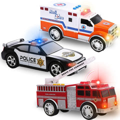 Liberty Imports True Hero ambulance front view with LED lights for realistic rescue play