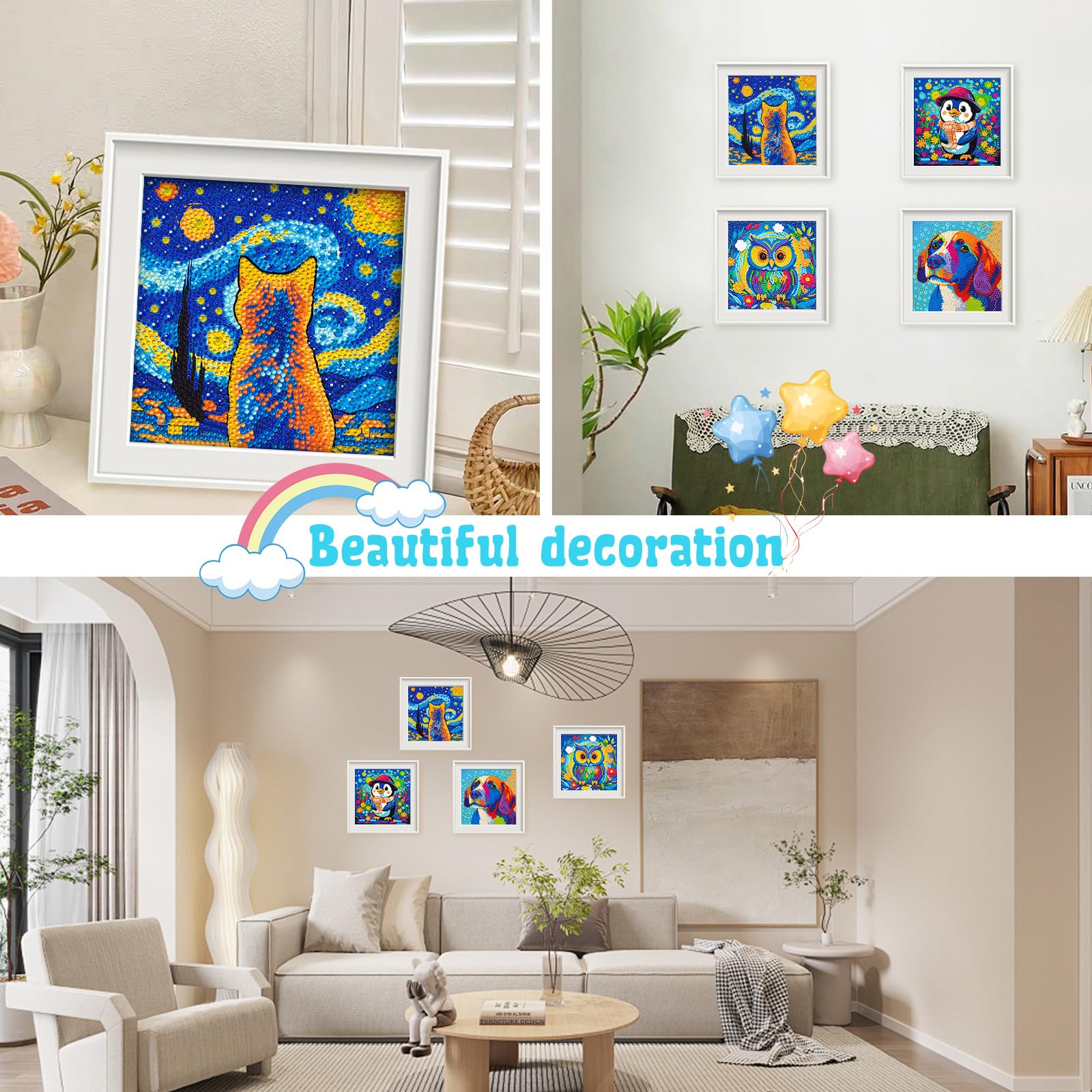 Libfx Diamond Art Kits owl portrait glows, supporting hand-eye coordination during art