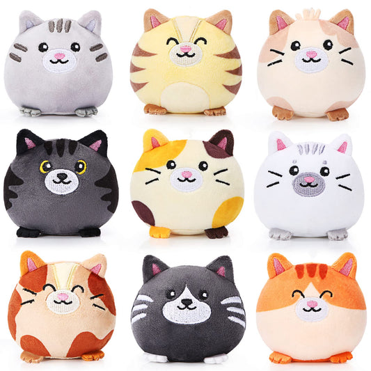 Libima 9-pcs mini stuffed cats with round shape for desk decor and gifts.