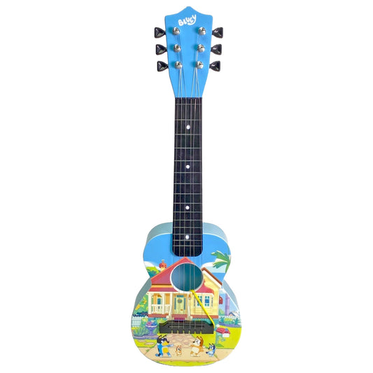 Bluey 21-inch kids guitar front view promotes early music exploration with a sturdy design.