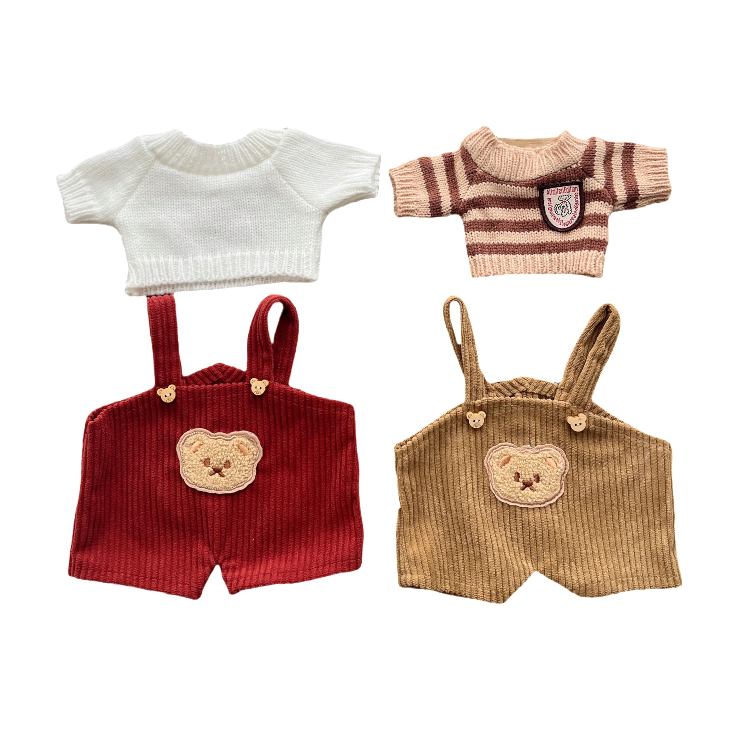 LICHADUOLE red corduroy overalls on plush bear for bold, gallery-ready styling.