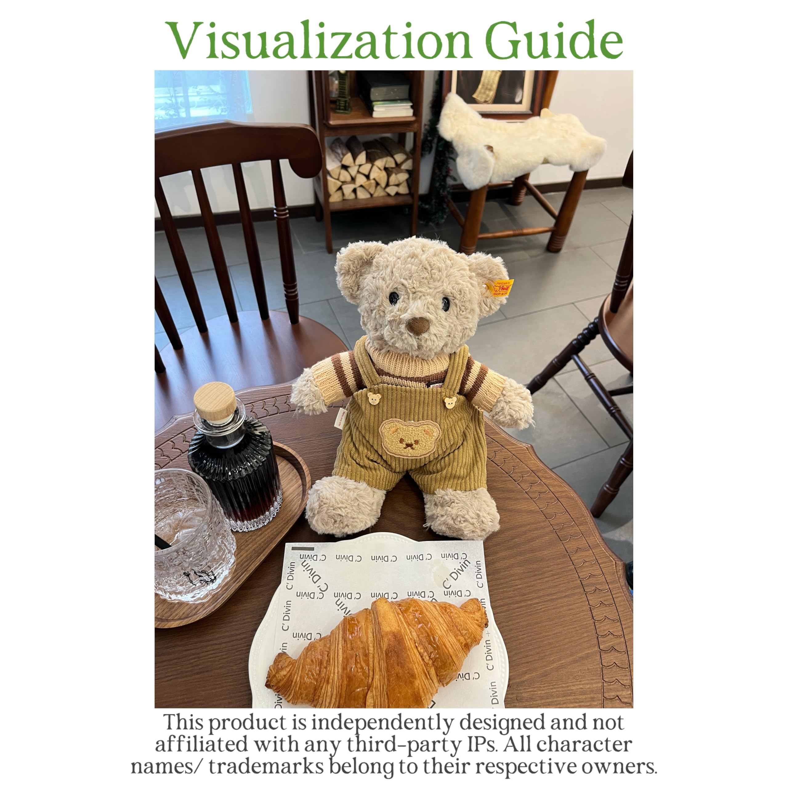LICHADUOLE khaki striped sweater on plush bear creates textured, playful looks.