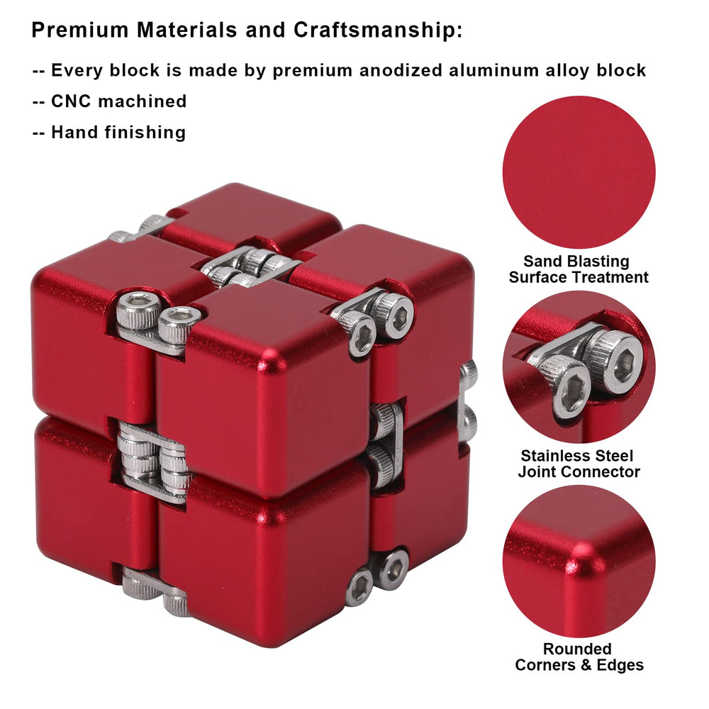 Lifidea red folding cube image highlights endless folding shapes for quick stress-relief sessions.