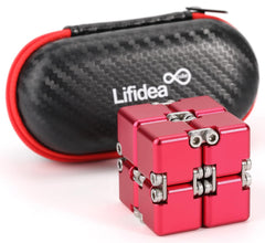 Lifidea Infinity Cube red side view showing compact aluminum precision design for focused fidget play.