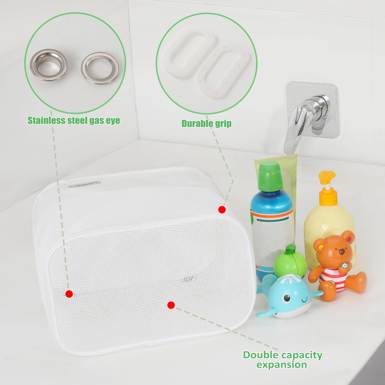 Ligereza included hooks let you place it anywhere around the tub.