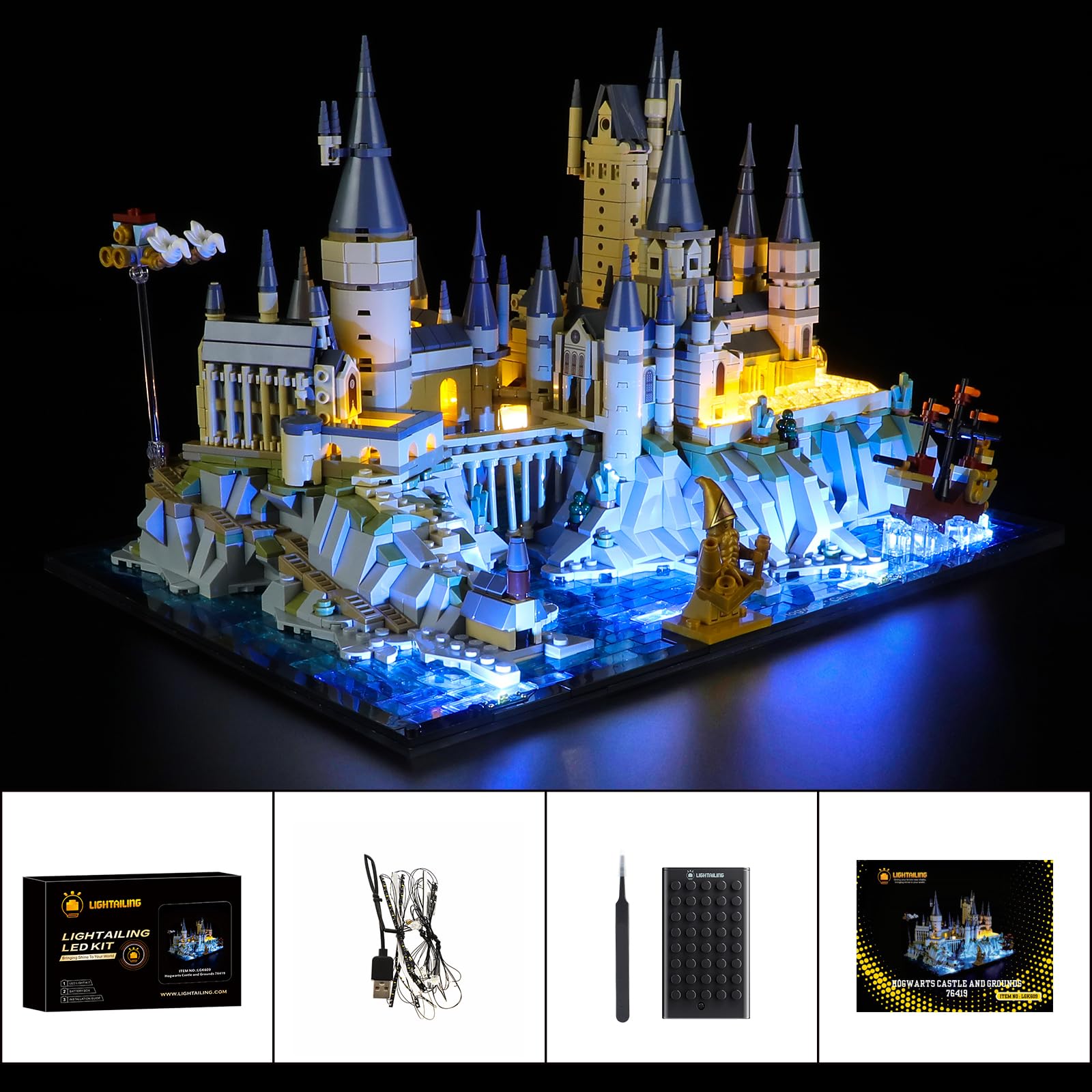 Lightailing castle brick glow display highlighting architectural details