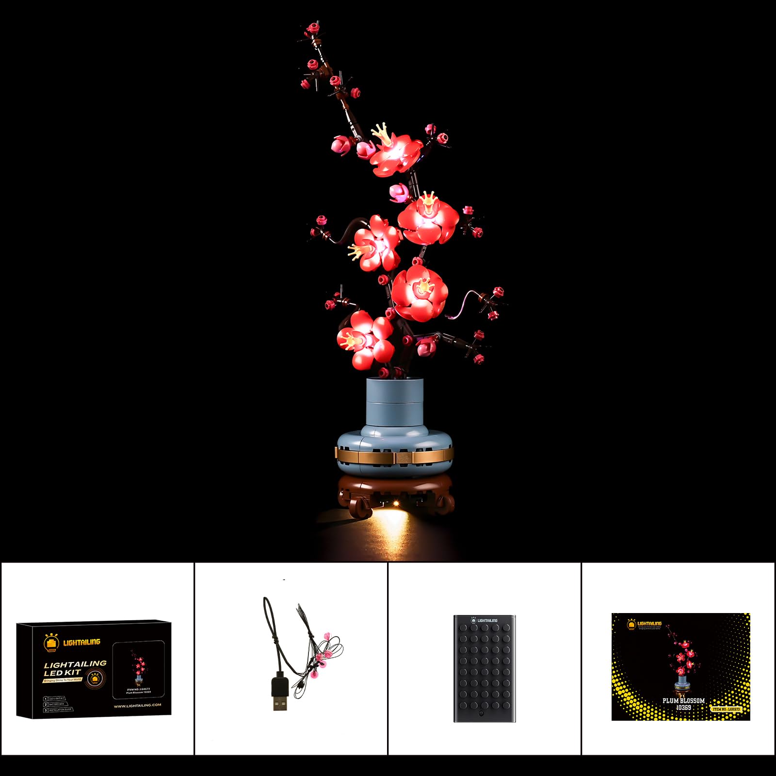LIGHTAILING Plum-Blossom display on shelf with night glow