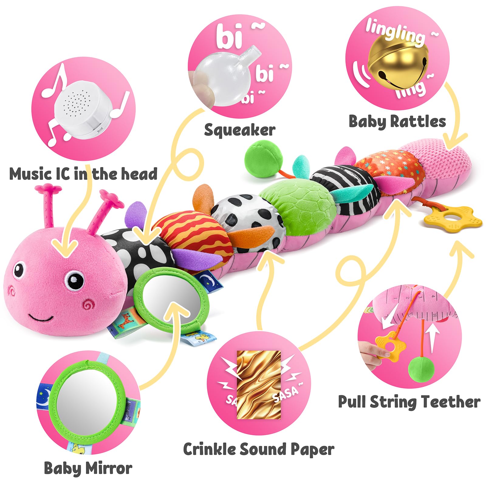 LIGHTDESIRE Caterpillar mirror neck features visual tracking and self-awareness play.