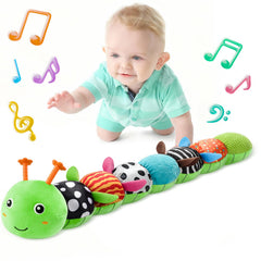 LIGHTDESIRE musical caterpillar close-up shows 6-in-1 sensory play for tummy time.