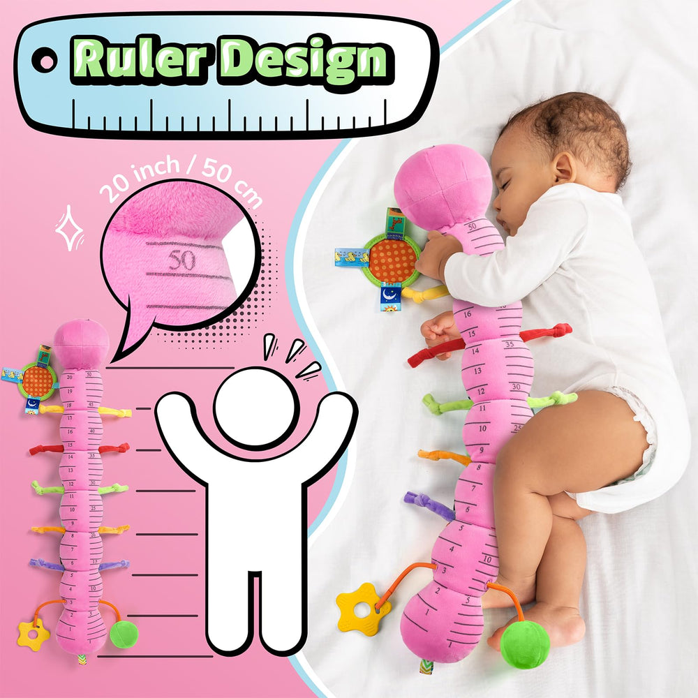 LightDESIRE caterpillar ruler tracks growth during tummy time sessions.