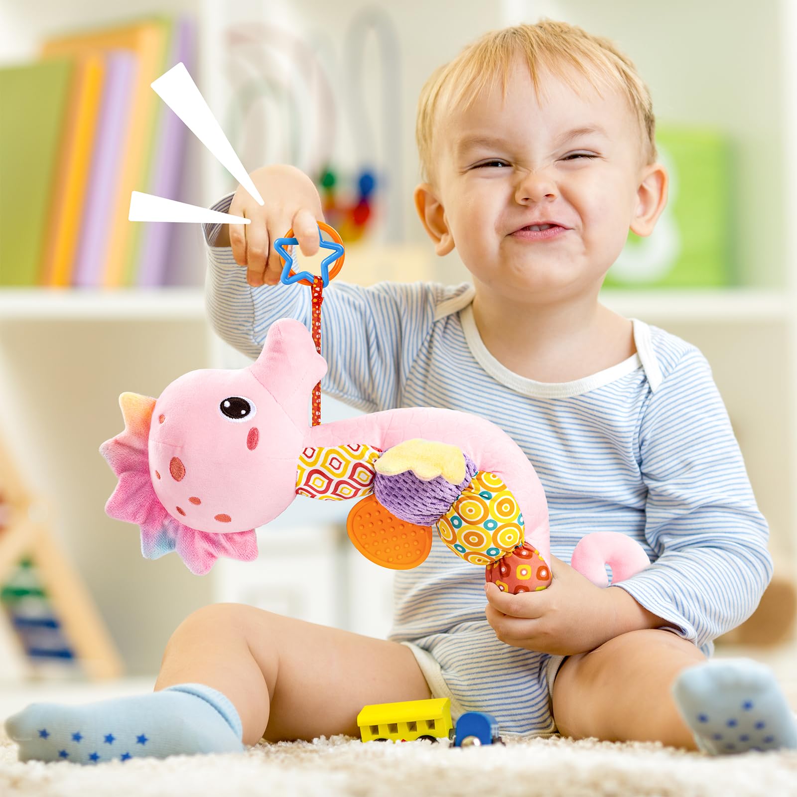 LIGHTDESIRE musical seahorse bell ring adds gentle audio for early learning.