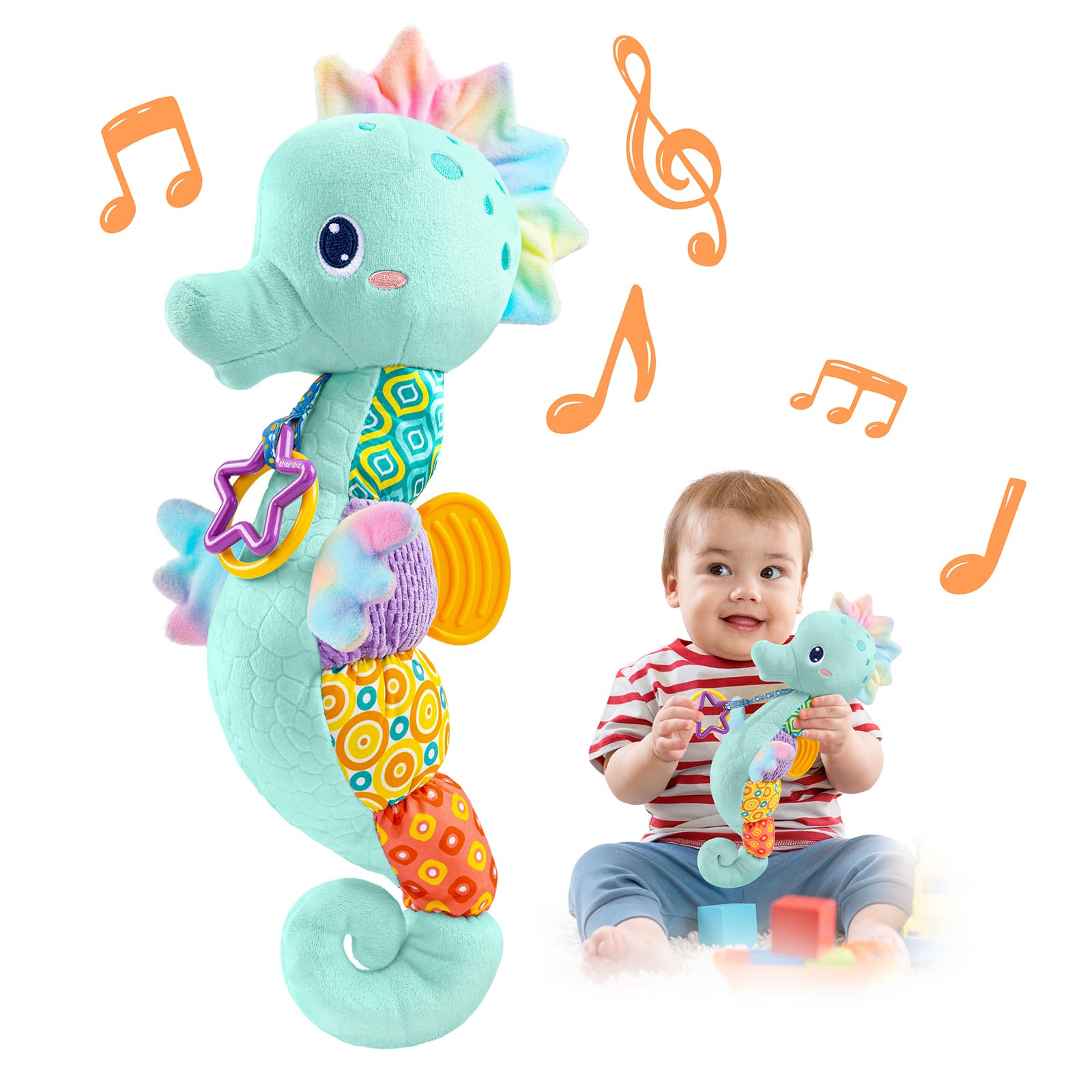 LIGHTDESIRE musical seahorse head squeeze activates soothing melody for newborns