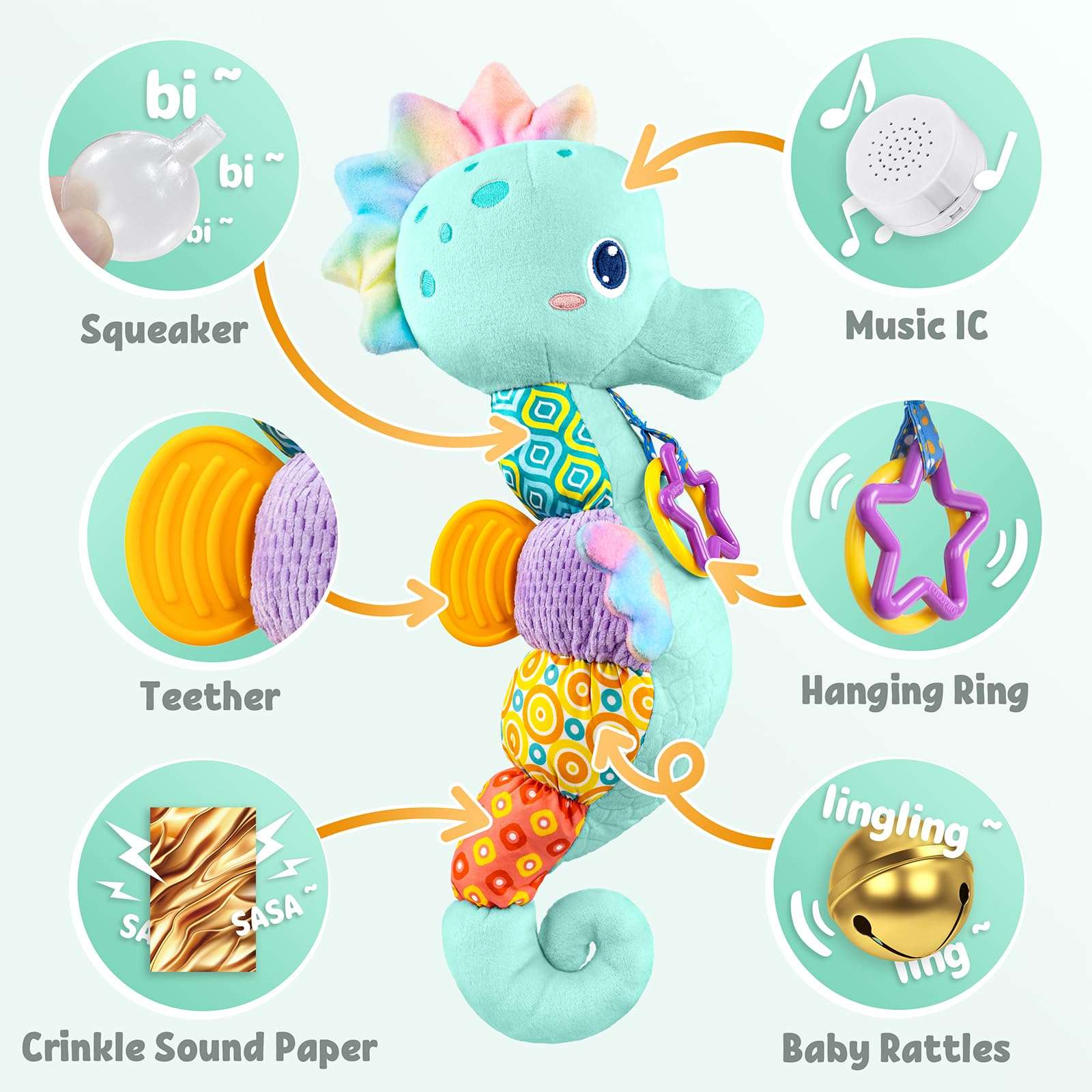 LIGHTDESIRE seahorse rattle beads add gentle auditory interest for development