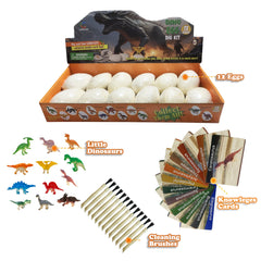 LIHBCAIYI Dino Eggs Dig Kit knowledge cards detailing dinosaur habits.