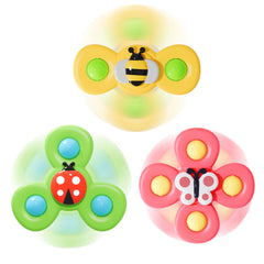 LiKee front view of rotating fidget toy showing colorful flowers and suction base for engagement