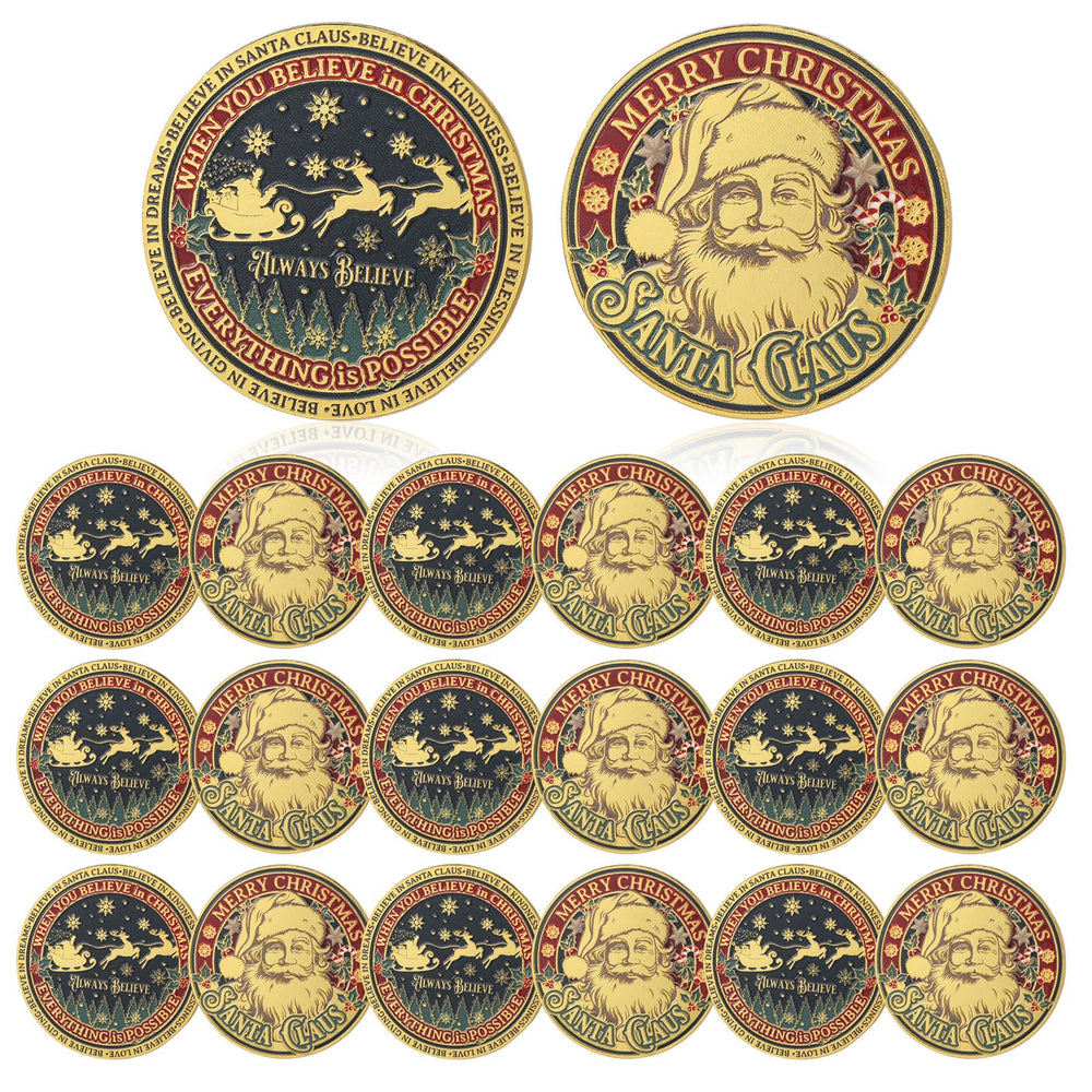 Liliaafar Santa coin front shows Merry Christmas in vibrant red, gold, and green for festive displays.