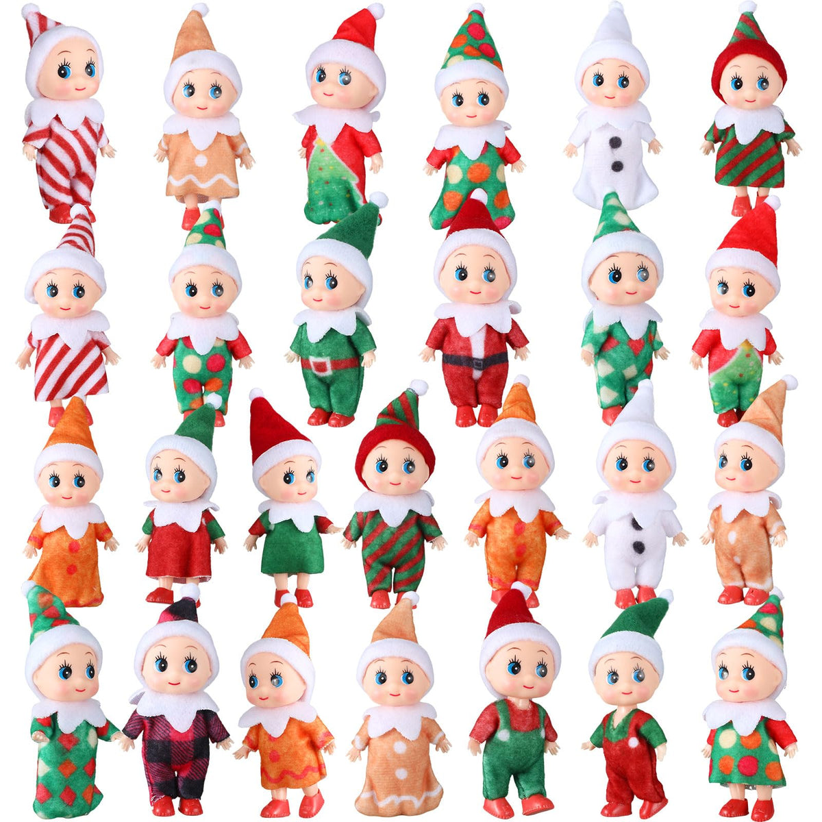 Liliful 26-pcs mini elves set with colorful figures for festive display.