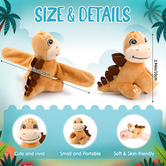 Liliful plush dinosaur wristwear on a child’s wrist, soft and comfortable